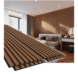 lot 16342 image: 4 Pack 94.5 � 11 Wood Panels for Wall, Acoustic Soundproof Wall Slat Panels, 3D Fluted Panels for Home Office Interior Decor, Walnut - Retail $149