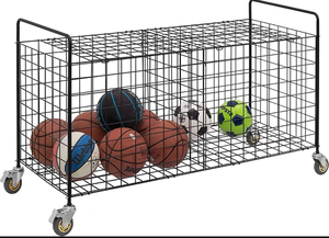 lot 16346 image: MyGift 2 Slot Rolling Black Metal Sports Ball and Gym Equipment Storage Cart - Retail $249