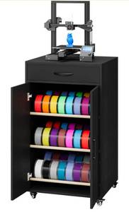 lot 16351 image: Heavy-Duty 3D Printer Table & Stand with Storage �� 300lb Capacity 3-Tier 3D Printer Desk and Cart with Enclosed Filament Cabinet, Drawers & Locking Wheels, Fits EnderKobraNeptune Printers - Retail $116