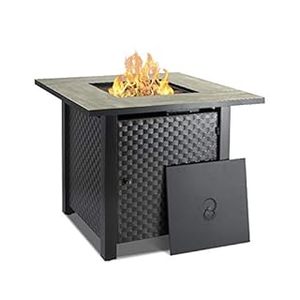 lot 16353 image: Camplux Propane Fire Pit Table, 30 Inch Outdoor Gas Fire Pit with Lid, Lava Rocks, Ceramic Tabletop, 50,000 BTU Adjustable Flame, Auto Ignition, Square Fire Table (B08D6F9V1S) - Retail $240