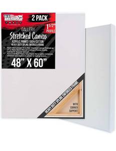 lot 16356 image: U.S. Art Supply Rectangle Stretched Canvas for Painting 48x60 inch Gallery Depth 1-12 Thick, 2-Pack - 17oz Acrylic Gesso Triple Primed, Professional Artist Quality, 100% Cotton - Oil, Pouring Paint - Retail $99