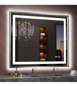 lot 16357 image: Amorho 44 X36 LED Bathroom Mirror, Brushed Nickel Framed Mirror with Front Light and Backlit, Stepless Dimmable, Anti-Fog, Shatter-Proof, Memory, 3 Colors - Retail $269