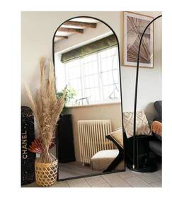 lot 16358 image: Full Length Mirror with Stand, 34x76 Floor Mirror Freestanding, Arched Wall Mirror, Oversized Mirror Full Length, Black Arch Mirror Full Length, Wall Mounted Mirror for Bedroom(Black) - Retail $149