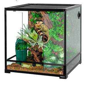 lot 16361 image: REPTIZOO 60 Gallon Glass Reptile Tank, 24 x 24 x 24 Large Reptile Terrarium Front Opening Terrarium with Double Hinge Door and Top Screen Ventilation, Easy Assembly Enclosure Tank - Retail $259