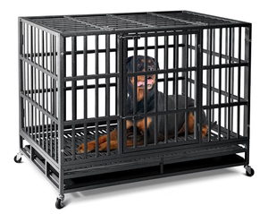 lot 16364 image: Oranland 48 inch Heavy Duty Indestructible Dog Crate,2025 New Upgraded Reinforced Baseplate for Large Dogs,XL Dog Crate for High Anxiety DogsMax Load Capacity 250lbsDouble Door with Wheels - Retail $219