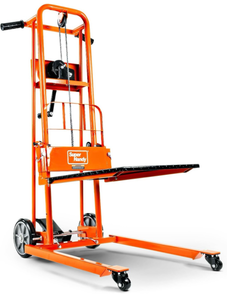 lot 16365 image: SuperHandy Material Lift Winch Stacker, Pallet Truck Dolly, Lift Table, Fork Lift, 330 Lbs 40 Max Lift w 8 Wheels, Swivel Casters Patented - Retail $479