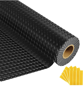 lot 16367 image: 8x20 FT Garage Floor Mat, 2.8mm Thickened Flooring Roll for Under Car Diamond Plate PVC Rubber Mat with 20 Pcs Tapes, Non-Slip Floor Mat for Garage, Warehouse, Gyms, Trailer, Black - Retail $169
