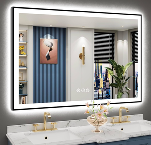 lot 16368 image: 55x36 Black Framed LED Bathroom Mirror with Lights, Backlit and Front Lit Anti-Fog Lighted Vanity Mirrors for Bathroom Wall, Dimmable, 3 Colors, Memory, HD Tempered Glass, HorizontalVertical - Retail $289