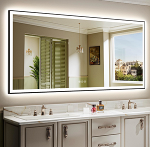 lot 16369 image: 84x40 Inch LED Bathroom Mirror with Lights (Front Lit and Backlit) Black Framed Lighted Vanity Mirror for Bathroom Wall Dimmable Anti-Fog Memory Tempered Glass HorizontalVertical - Retail $559