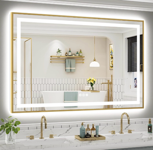 lot 16370 image: 60x40 Inch LED Bathroom Mirror with Gold Frame, Backlit & Front Lit, Anti-Fog Lighted Bathroom Vanity Mirror for Wall, Memory Function, Dimmable, HD Tempered Glass, Shatter-Proof - Retail $399
