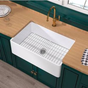 lot 16377 image: ��Miuara Farmhouse Sink 30 Inch - White Apron Front Undermount Kitchen Sink Reversible 30x20x10, Farm House Style Deep Single Bowl, Heavy Duty Solid Fireclay, Glossy White, for Kitchen - Retail $299