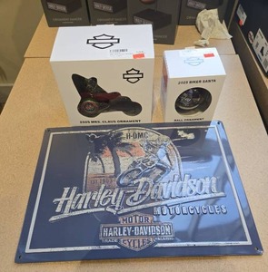 lot 9074 image: Harley-Davidson 2025 Holiday Ornament Set And Sign