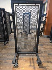 lot 11028 image: Rolling Metal Mesh Display Rack