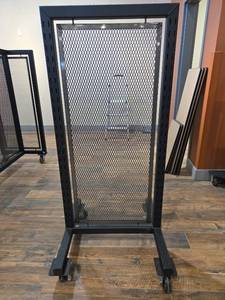 lot 11029 image: Industrial Rolling Display Stand with Mesh Panels