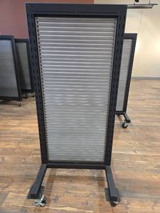 lot 11041 image: Commercial Metal Slatwall Display Panel with Wheels