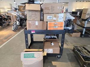 lot 11099 image: Rolling Cart W Display Rack Accessories Including Hooks, Gift Boxes, and More