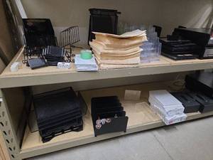 lot 11160 image: Office Supplies Including Clear Acrylic Brochure Display Holders, Paper Trays and More