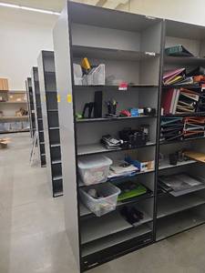 lot 11166 image: Modern Office Supply Organization and Wooden Shelf