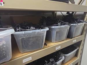 lot 11231 image: Industrial Metal Storage Bar Hooks And Slat Wall Shelf Brackets