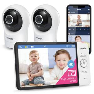 VTech RM7764-2HD Smart WiFi Baby Monitor with 2 Cameras, 1080p HD Video, 360° Pan & Tilt, 10x Zoom, 7 HD Parent Unit, Night Vision, Soothing Sounds, 2-Way Talk, Temperature & Motion Detection