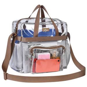 Clear Vinyl Tote Bag, 12 x 6 x 12 in, Brown, Suitable for Work, Travel, Sports, Office - Retail: $17