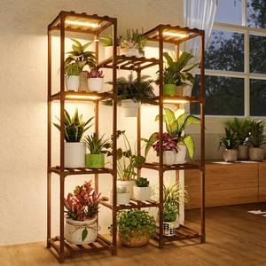 Bamworld Plant Stand with Grow Light Plant Shelf for Mutiple Pots Large Plant Holder for Living Room Patio Boho Home Decor for Gardening Warm Light - Retail: $45