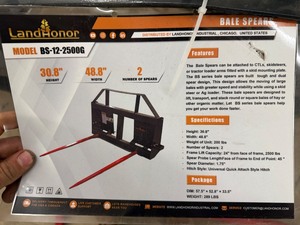 lot 4311 image: Unused Landhonor Skid Steer Bale Spear (BS-12-2500G)