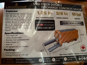 lot 4350 image: Unused Landhonor Skid Steer Double Discharge Concrete Mixer (DCM-11-250G)