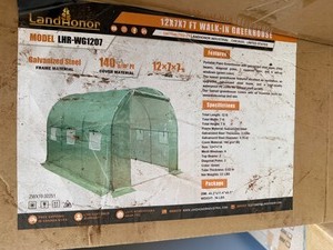 lot 4387 image: Unused Landhonor 12 x 7 x 7 Ft Walk-in Greenhouse (LHR-WG1207)- No Box and Damaged