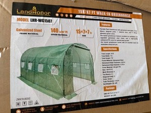 lot 4390 image: Unused Landhonor 15 x 7 x 7 Ft Walk-in Greenhouse (LHR-WG1507)