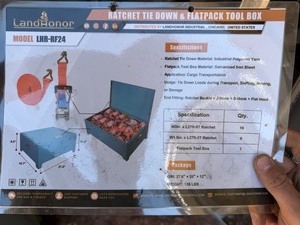 lot 4399 image: Unused Landhonor Ratchet Tie Down & Flatpack Tool Box Set of 24 (LHR-RF24)