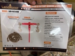 lot 4408 image: Unused Landhonor 5400 LB Ratchet Binders & G70 Chains Set of 24 (LHR-RC5400)