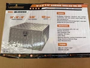 lot 4415 image: Unused Landhonor 18 x 18 x 30 in Aluminum Truck Bed Tool Box (LHR-ATB181830)