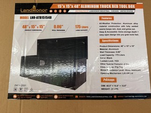 lot 4417 image: Unused Landhonor 15 x 15 x 48 in Aluminum Truck Bed Tool Box (LHR-ATB151548)