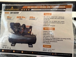 lot 4419 image: Unused Landhonor 40 Gallon Gas Air Compressor (LHR-GAC40Y)