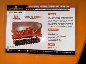 lot 4347 image: Unused Landhonor No Till Seed Drill for Tractor and Skid Steer (SD-22-72W)