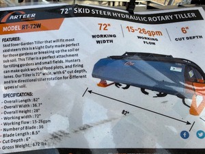 lot 4136 image: Unused Arteer 72 in Skid Steer Hydraulic Rotary Tiller (RT-72W)