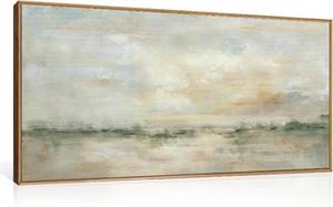 lot 2316 image: $90 LHIUEM Large Abstract Green Gray Pastel Framed Canvas Art 20x40