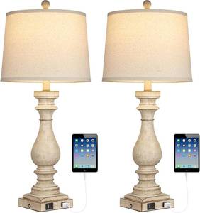 lot 2332 image: $80 29 Farmhouse Table Lamp Set of 2, USB-C & Outlet, 3Way Dimmable
