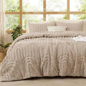 lot 2337 image: $67 Bedsure Boho Tufted Khaki Comforter King, 3-Piece Set