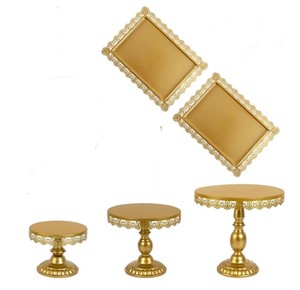 lot 2345 image: 5 pieceSet of Gold Cake Stand, Metal Gold Cupcake Stand and Bases