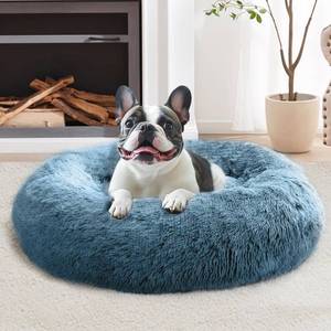 lot 2346 image: JOLLYVOGUE Calming Donut Dog Bed, 27in Faux Fur Blue