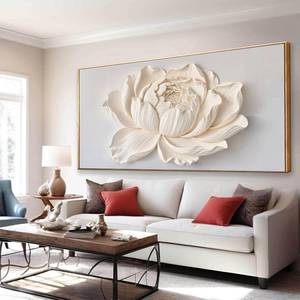 lot 2352 image: $153 Canvas Wall Art White Flower Decor 29x58 Framed Living Room