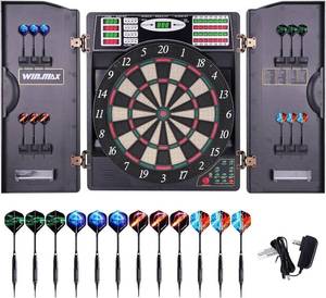 lot 2359 image: $180 Electronic LED Dart Board with Cabinet and 12 Soft Tip Darts