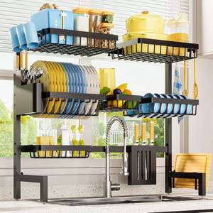 lot 2372 image: Dish Drying Rack Over Sink with Utensil & Knife Holder, Black
