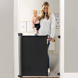 lot 2384 image: Momcozy Retractable Mesh BabyDog Gate,33-in Tall,55-in Ext Black