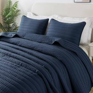 lot 2395 image: ROARINGWILD Navy Blue King Size Quilt Set with Shams, 3-Pc 104x90