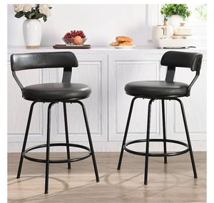 lot 2407 image: Industrial Metal Bar Stools with Upholstered Leather Counter Stools