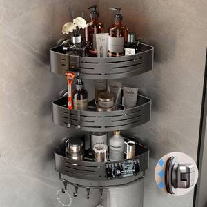 lot 2421 image: Voldra Corner Shower Caddy with Suction Cups, 3-Pack Gray