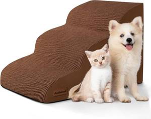lot 2425 image: 3-Step Dog Ramp & Stairs for SofaChair, Non-Slip, 15.7 H, Brown